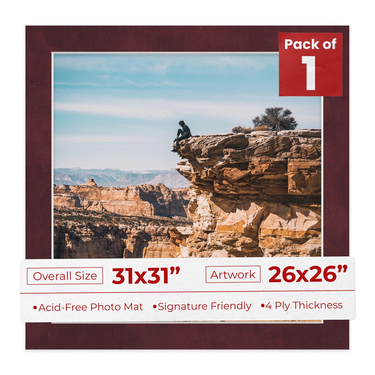 Dark Red Suede Mat Board for 31x31 Frames - Fits 26x26 Photos